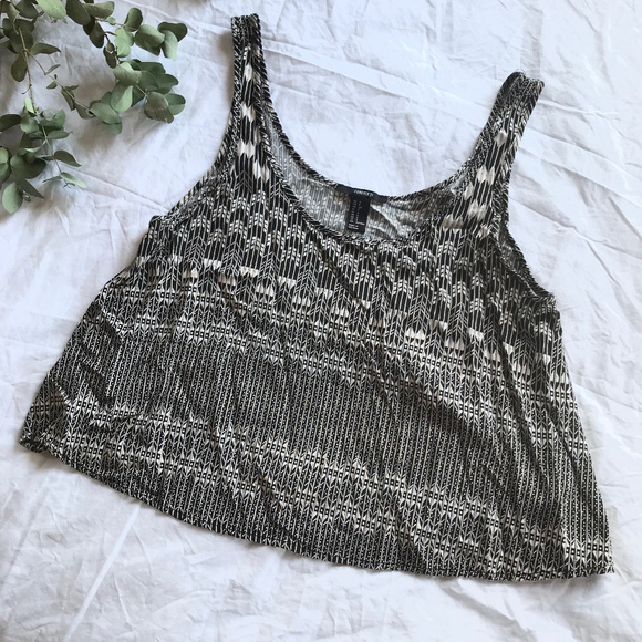 FOREVER 21 Cropped Top Black & Tan Print GUC | S - Picture 1 of 6